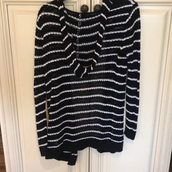 black and white striped hooded cardigan - Picture 3 of 4